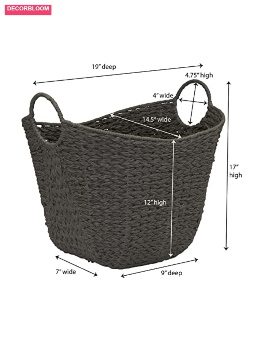 Handwoven Paper Rope Storage Basket Metal Frame Handles - Picture 2 of 6